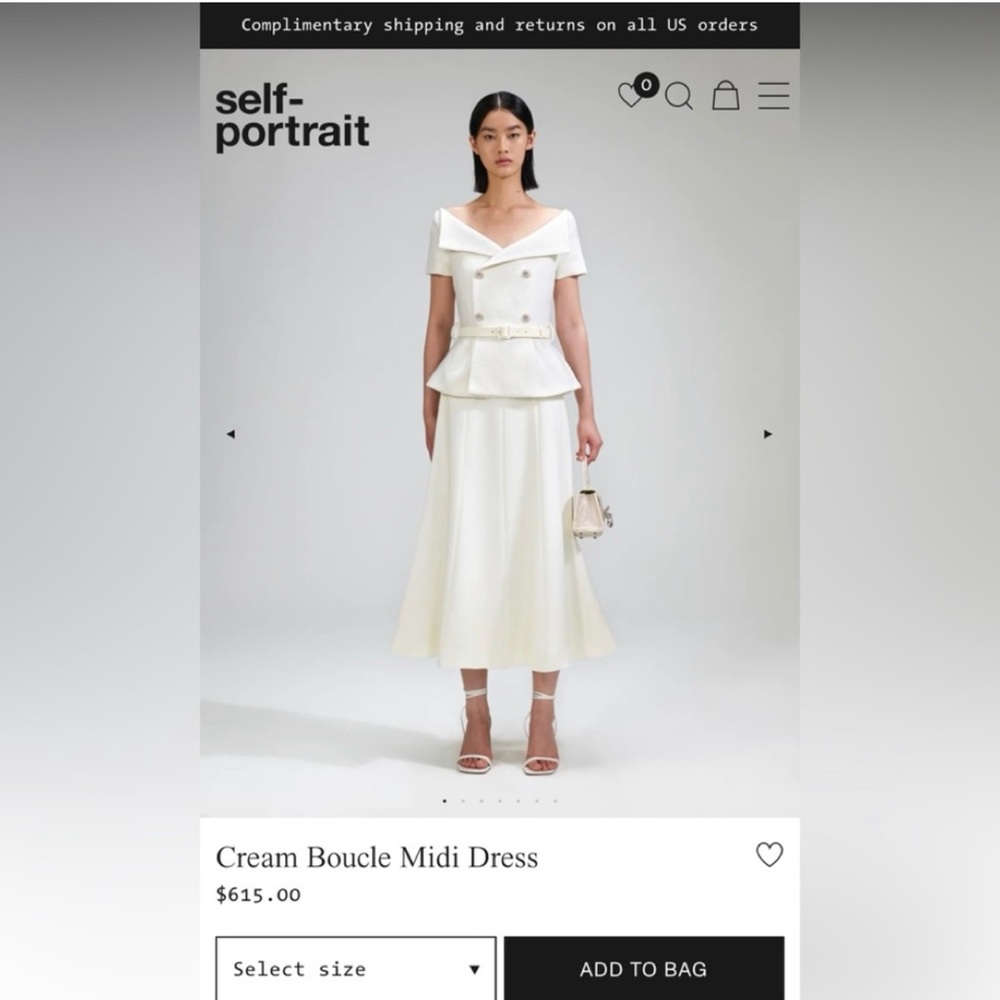 Self Portrait Cream Boucle Midi Dress worn 1x for 2 hours. Dry cleaned